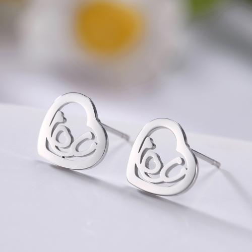 Stainless Steel Stud Earrings 304 Stainless Steel Heart plated fashion jewelry Sold By Pair