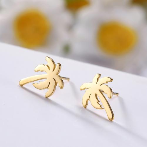 Stainless Steel Stud Earrings 304 Stainless Steel Palm Tree plated fashion jewelry Sold By Pair