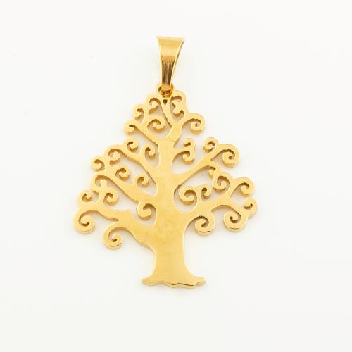 Stainless Steel Pendants, 304 Stainless Steel, Tree, Vacuum Ion Plating, DIY & hollow, gold, 37x21mm, Hole:Approx 5mm, Sold By PC