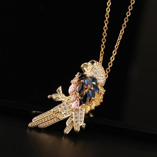 Cubic Zircon Micro Pave Brass Necklace, Hummingbird, plated, micro pave cubic zirconia & for woman, golden, Length:Approx 21-50 cm, Sold By PC