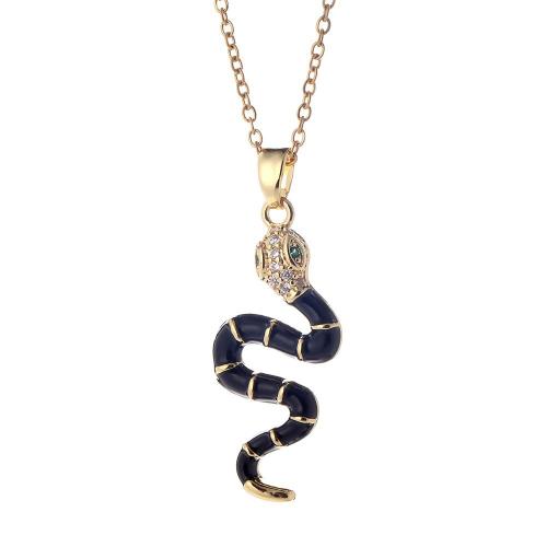 Cubic Zircon Micro Pave Brass Necklace Snake plated micro pave cubic zirconia & for woman & enamel Length Approx 41-50 cm Sold By PC