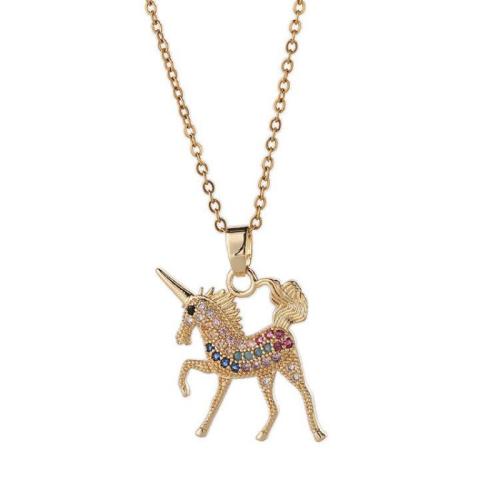 Cubic Zircon Micro Pave Brass Necklace, Unicorn, plated, micro pave cubic zirconia & for woman, more colors for choice, Length:Approx 21-50 cm, Sold By PC