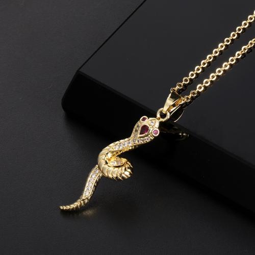 Cubic Zircon Micro Pave Brass Necklace Snake plated micro pave cubic zirconia & for woman golden Length Approx 21-50 cm Sold By PC