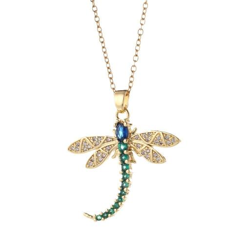 Cubic Zircon Micro Pave Brass Necklace Dragonfly plated & micro pave cubic zirconia & for woman golden Length Approx 41-50 cm Sold By PC