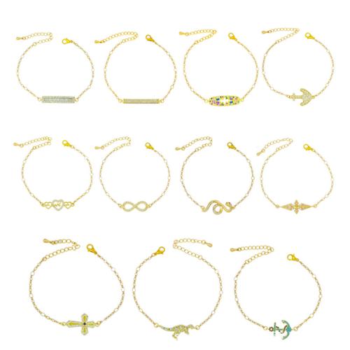 Bracelet cubique en laiton zircon pavent, Placage, styles différents pour le choix & pavé de micro zircon & pour femme, doré, Vendu par PC