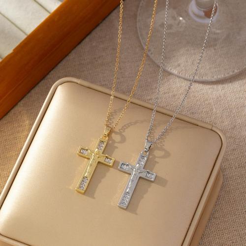 Cubic Zircon Micro Pave Brass Necklace Cross plated micro pave cubic zirconia & for woman Sold By PC