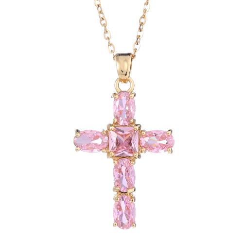 Cubic Zircon Micro Pave Brass Necklace, Cross, plated, micro pave cubic zirconia & for woman, more colors for choice, Length:Approx 41-50 cm, Sold By PC