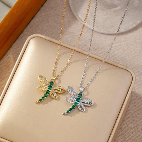 Cubic Zircon Micro Pave Brass Necklace, Dragonfly, plated, micro pave cubic zirconia & for woman, more colors for choice, Sold By PC