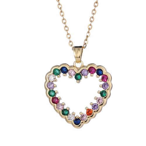 Cubic Zircon Micro Pave Brass Necklace Heart plated micro pave cubic zirconia & for woman gold Length Approx 41-50 cm Sold By PC