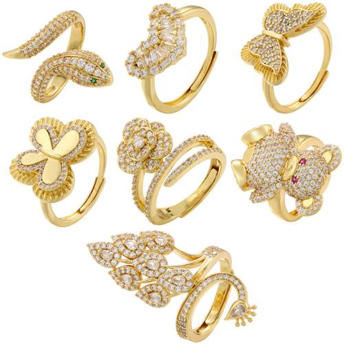 Cubique anneau en laiton Circonia Micro Pave, Placage, styles différents pour le choix & pavé de micro zircon & pour femme, plus de couleurs à choisir, Vendu par PC