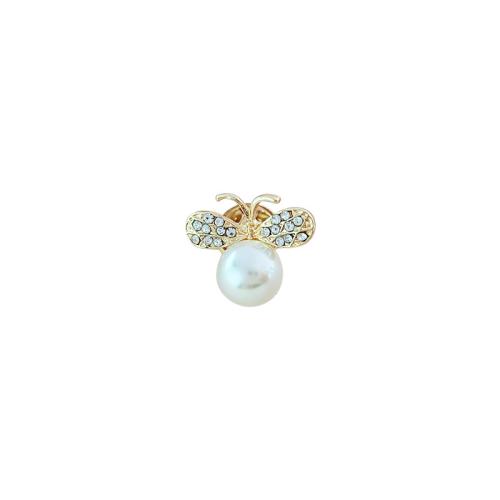 Zinc Alloy Brooches with Plastic Pearl Bee plated micro pave cubic zirconia & for woman golden Sold By PC