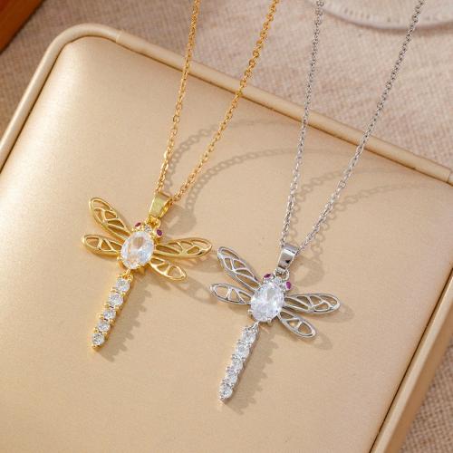 Cubic Zircon Micro Pave Brass Necklace, Dragonfly, plated, micro pave cubic zirconia & for woman, more colors for choice, Sold By PC