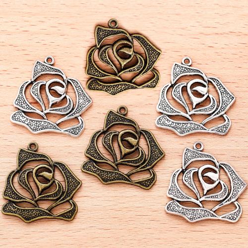 Pendentifs fleurs en alliage de zinc, Rose, Placage, DIY, plus de couleurs à choisir, 27x27mm, 100PC/sac, Vendu par sac