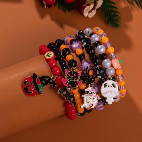 Pulsera de Halloween , Vidrio, con aleación de zinc & Acrílico, chapado, tres capas & diferentes estilos para la opción & para mujer & esmalte, más colores para la opción, libre de níquel, plomo & cadmio, Vendido por Set