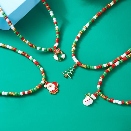 Christmas Necklaces, Tibetan Style, with Seedbead, plated, different styles for choice & for woman & enamel & with rhinestone, more colors for choice, nickel, lead & cadmium free, Sold By PC