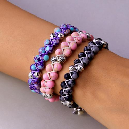 Bracelets de pierres précieuses, pierre gemme, avec Cordon de noeud & Pierre naturelle, Double couche & Réglable & différents matériaux pour le choix & pour femme, plus de couleurs à choisir, Vendu par PC