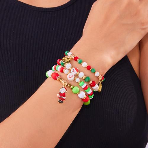 Christmas Holiday Bracelet, Acrylic, with Polymer Clay & Plastic Pearl, different styles for choice & for woman & enamel, more colors for choice, Sold By PC