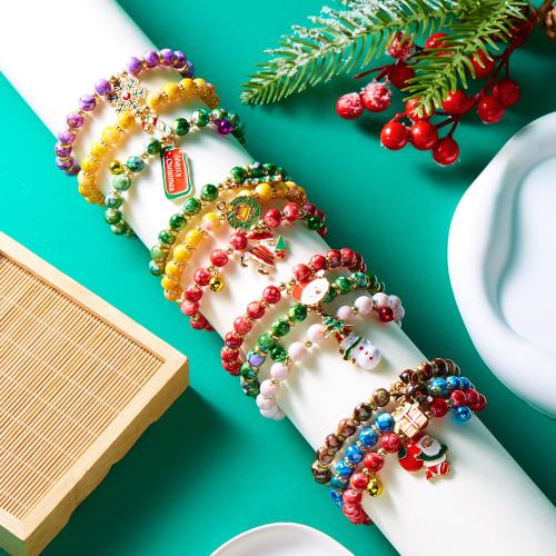 Bracelet de vacances de Noël, alliage de zinc, avec Acrylique, Placage, styles différents pour le choix & pour femme & émail & avec strass, plus de couleurs à choisir, protéger l'environnement, sans nickel, plomb et cadmium, Vendu par PC