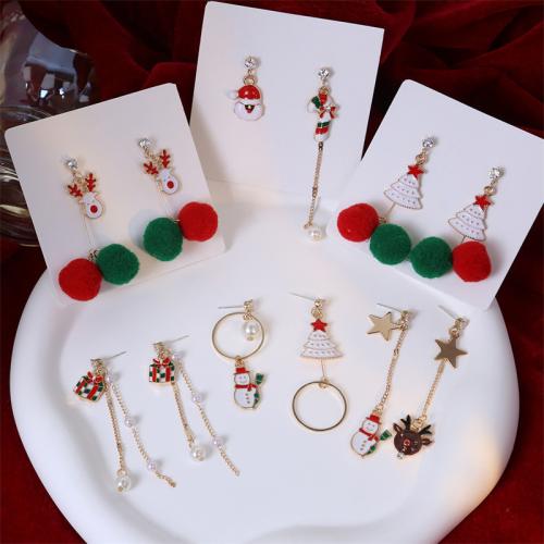 Pendientes de Navidad, aleación de zinc, con Perlas plásticas, chapado, diferentes estilos para la opción & para mujer & esmalte & con diamantes de imitación, más colores para la opción, libre de níquel, plomo & cadmio, Vendido por UD