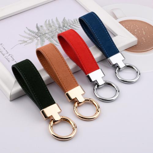 Tibetan Style Key Clasp, with Microfiber PU, fashion jewelry & Unisex, more colors for choice, 125x25mm, Sold By PC