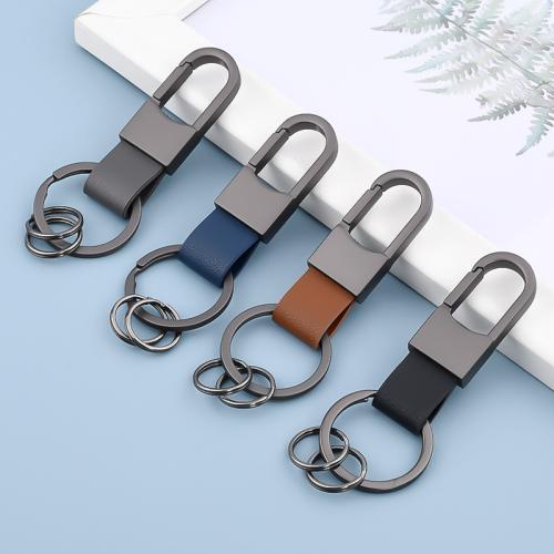 Tibetan Style Key Clasp, with Leather, fashion jewelry & Unisex, more colors for choice, 80x20mm, Sold By PC