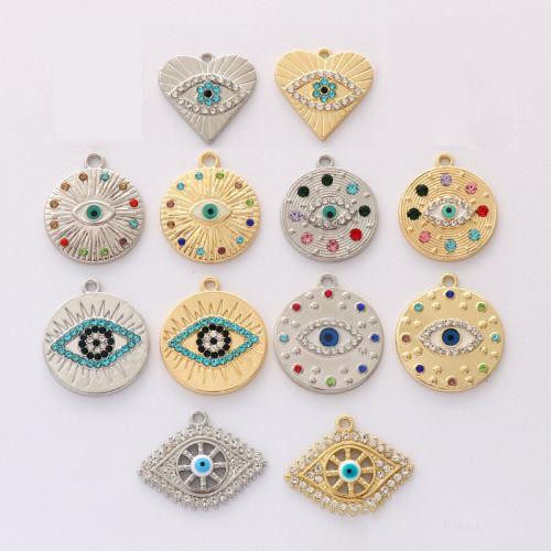 Evil Eye Pendants, Tibetan Style, plated, DIY & evil eye pattern & different size for choice & with rhinestone, more colors for choice, nickel, lead & cadmium free, Approx 100PCs/Bag, Sold By Bag