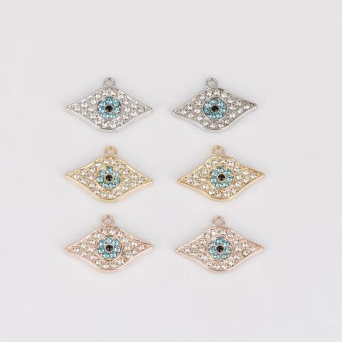 Evil Eye Pendants, Tibetan Style, plated, DIY & with rhinestone, more colors for choice, nickel, lead & cadmium free, 14x17mm, Approx 100PCs/Bag, Sold By Bag