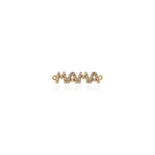 Cubic Zirconia Micro Pave Brass Connector, Alphabet Letter, gold color plated, DIY & micro pave cubic zirconia & 1/1 loop, nickel, lead & cadmium free, 23x5.30x2mm, Sold By PC