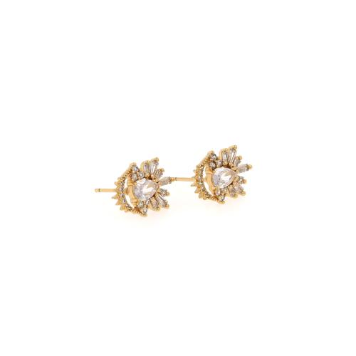 Boucles d'oreilles en laiton zircon cubique pavent, Placage, bijoux de mode & pavé de micro zircon & pour femme, protéger l'environnement, sans nickel, plomb et cadmium, 15x11x3.20mm, Vendu par paire