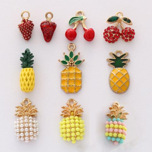 Tibetan Style Enamel Pendants, with Plastic Pearl, Fruit, gold color plated, Different Shape for Choice & DIY & with rhinestone, more colors for choice, nickel, lead & cadmium free, Approx 100PCs/Bag, Sold By Bag