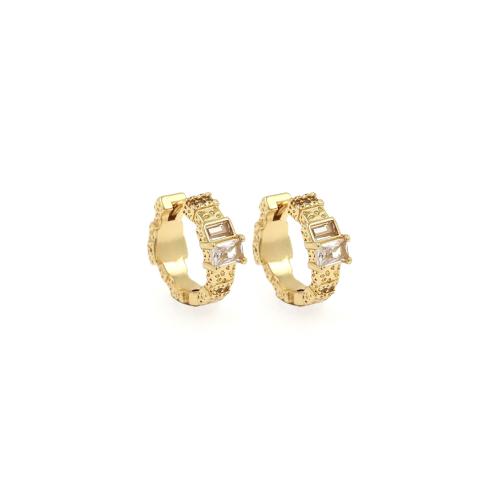 Boucle d'oreille Creole cerceau laiton, avec zircon cubique, Placage de couleur d'or, bijoux de mode & pour femme, protéger l'environnement, sans nickel, plomb et cadmium, 14.50x3.50x4mm, Vendu par paire