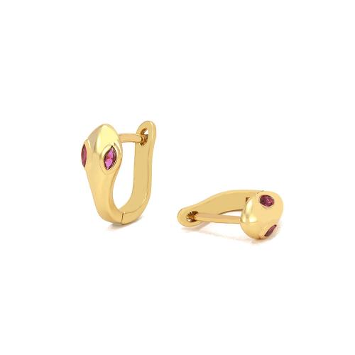 Cubic Zirconia Micro Pave Brass Earring Snake gold color plated fashion jewelry & micro pave cubic zirconia & for woman nickel lead & cadmium free Sold By Pair