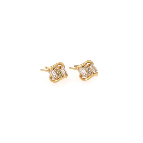 Boucles d'oreilles en laiton zircon cubique pavent, Placage de couleur d'or, bijoux de mode & pavé de micro zircon & pour femme, protéger l'environnement, sans nickel, plomb et cadmium, 12.30x9.50x2.50mm, Vendu par paire