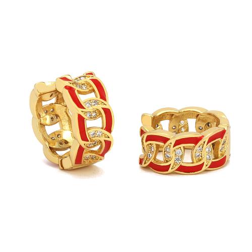 Cubic Zirconia Micro Pave Brass Earring gold color plated fashion jewelry & micro pave cubic zirconia & for woman & enamel nickel lead & cadmium free Sold By Pair