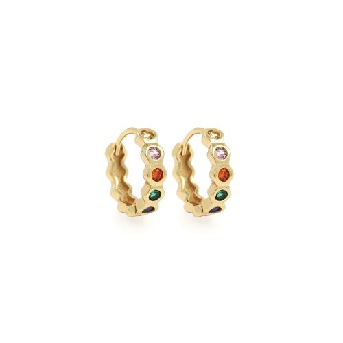 Boucles d'oreilles en laiton zircon cubique pavent, Placage de couleur d'or, bijoux de mode & pavé de micro zircon & pour femme, protéger l'environnement, sans nickel, plomb et cadmium, 14x13x3.50mm, Vendu par paire