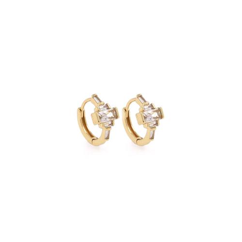 Boucles d'oreilles en laiton zircon cubique pavent, Placage de couleur d'or, bijoux de mode & pavé de micro zircon & pour femme, protéger l'environnement, sans nickel, plomb et cadmium, 14.70x7x2mm, Vendu par paire