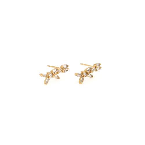 Cúbicos Circonia Pendiente Latón Micro pavimenta, metal, chapado en color dorado, Joyería & micro arcilla de zirconia cúbica & para mujer, libre de níquel, plomo & cadmio, 17x6x2mm, Vendido por Par