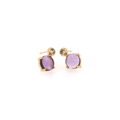 Boucles d'oreilles en laiton zircon cubique pavent, avec zircon cubique, Placage de couleur d'or, bijoux de mode & pavé de micro zircon & pour femme, violet, protéger l'environnement, sans nickel, plomb et cadmium, 13.50x9x4.50mm, Vendu par paire