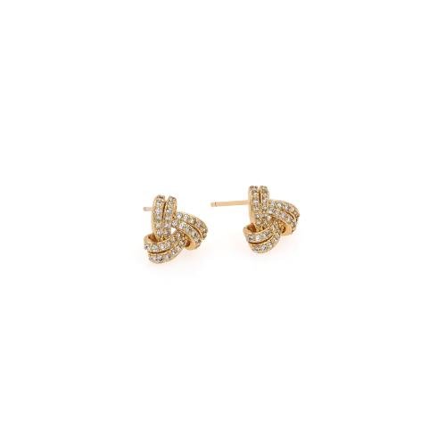 Boucles d'oreilles en laiton zircon cubique pavent, Placage de couleur d'or, bijoux de mode & pavé de micro zircon & pour femme, protéger l'environnement, sans nickel, plomb et cadmium, 10x10x3mm, Vendu par paire