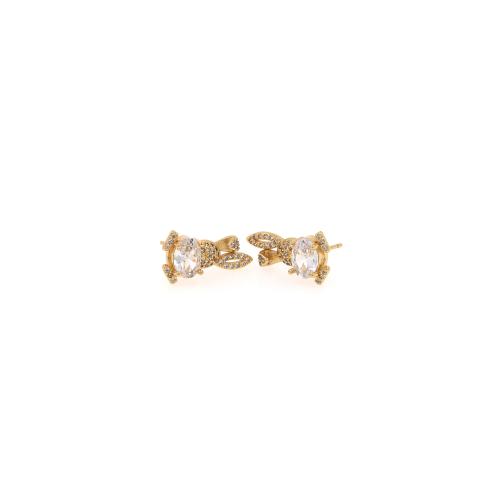 Cubic Zirconia Micro Pave Brass Earring, Rabbit, gold color plated, fashion jewelry & micro pave cubic zirconia & for woman, nickel, lead & cadmium free, 9.50x17x4mm, Sold By Pair