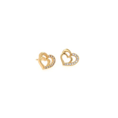 Boucles d'oreilles en laiton zircon cubique pavent, coeur, Placage de couleur d'or, bijoux de mode & pavé de micro zircon & pour femme, protéger l'environnement, sans nickel, plomb et cadmium, 9.50x10.50x1.80mm, Vendu par paire