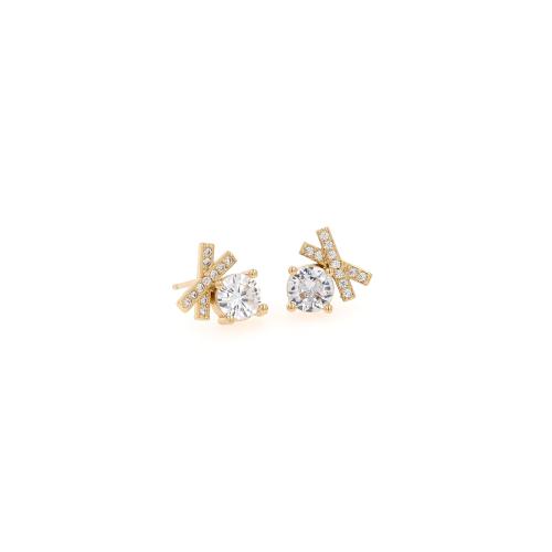 Boucles d'oreilles en laiton zircon cubique pavent, Placage de couleur d'or, bijoux de mode & pavé de micro zircon & pour femme, protéger l'environnement, sans nickel, plomb et cadmium, 11.50x10x3.80mm, Vendu par paire