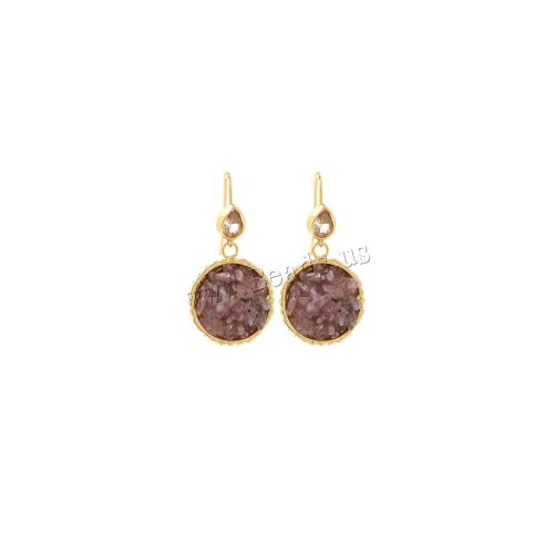 Boucles d'oreilles pendantes en laiton, avec Gravier naturel, Placage de couleur d'or, bijoux de mode & pour femme, plus de couleurs à choisir, protéger l'environnement, sans nickel, plomb et cadmium, 42.50x20x9.50mm, Vendu par paire