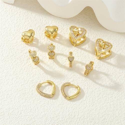 Cúbicos Circonia Pendiente Latón Micro pavimenta, metal, Corazón, chapado en color dorado, Joyería & diverso tamaño para la opción & micro arcilla de zirconia cúbica & para mujer, más colores para la opción, libre de níquel, plomo & cadmio, Vendido por Par