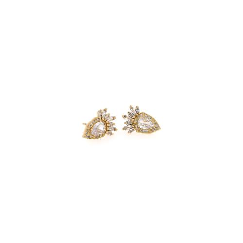 Boucles d'oreilles en laiton zircon cubique pavent, Carotte, Placage de couleur d'or, bijoux de mode & pavé de micro zircon & pour femme, protéger l'environnement, sans nickel, plomb et cadmium, 11.50x9.50x3.50mm, Vendu par paire