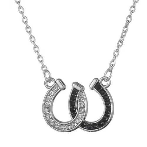 Colar de jóias de aço inoxidável, Aço inoxidável 304, with 5cm extender chain, Osso de cavalo, joias de moda & para mulher & com strass, cor original, 26.50x20mm, comprimento Aprox 45 cm, vendido por PC