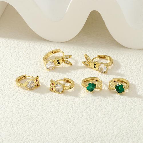 Cubic Zirconia Micro Pave Latão Brinco, cobre, cromado de cor dourada, joias de moda & micro pavimento em zircônia cúbica & para mulher, Mais cores pare escolha, níquel, chumbo e cádmio livre, vendido por par