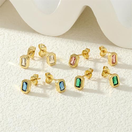 Pendientes de Perno en Latón, metal, con cúbica circonia, chapado en color dorado, Joyería & para mujer, más colores para la opción, libre de níquel, plomo & cadmio, 5x7mm, Vendido por Par