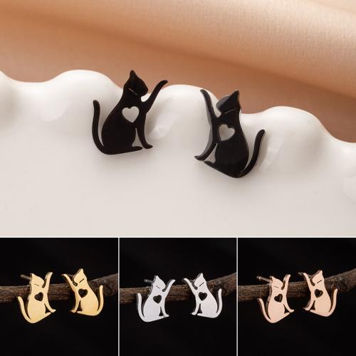 Stainless Steel Stud Earrings 304 Stainless Steel Cat Vacuum Ion Plating fashion jewelry & for woman Sold By Pair