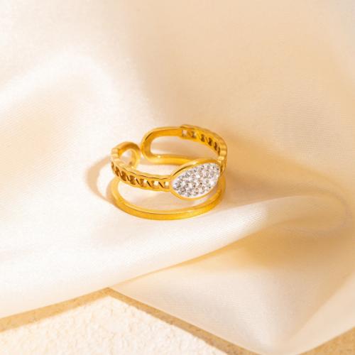 Titanium Steel Finger Ring gold color plated fashion jewelry & with rhinestone gold Sold By PC